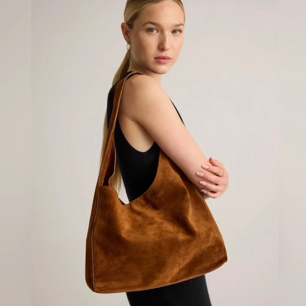 Quince Italian Suede Slouchy Shoulder Bag in Whiskey Brown With Dust Bag - Picture 2 of 5